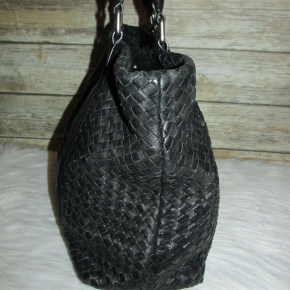 Sondra Roberts Black Woven Braided Leather Tote